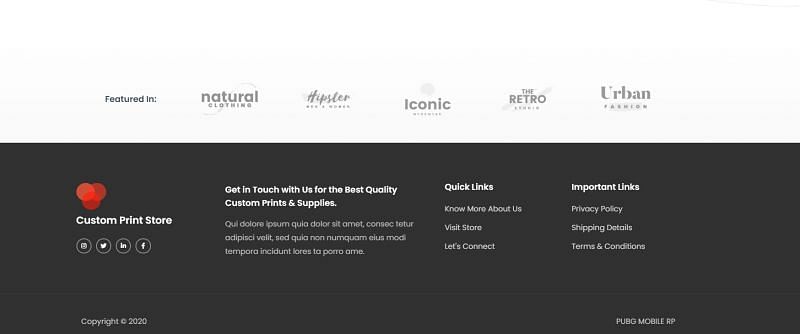 The bottom part of the homepage that supposedly is about some custom print